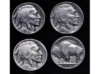 Lot Of 3  1927  1929  1934  Early Buffalo Nickels   (sger3)