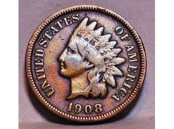 RARE DATE! 1908-S  Indian Head Cent Penny KEY DATE  VG PLUS /  F  WOW! (Buls2)