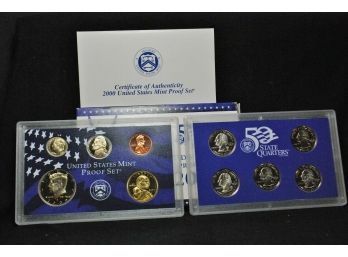 2000-S US Mint PROOF SET Includes 5 State Quarter Proofs & COA 10 COINS (dtw6)