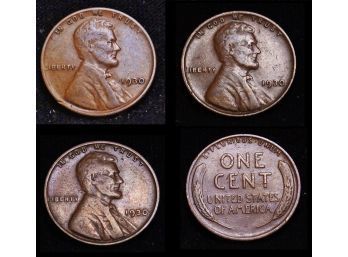Lot Of 3 Early Lincoln Wheat Cents / Pennies  1930 XF / XF Plus  Closely Circulated (rwb9)