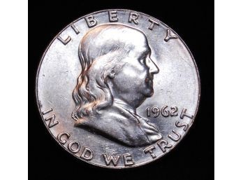 1962 Benjamin Franklin Half Dollar 90 Percent Silver AU  (hbk9)