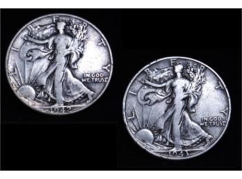 Lot Of 2 Walking Liberty Half Dollars  1942  1943   90 Percent Silver NICE (cba2)