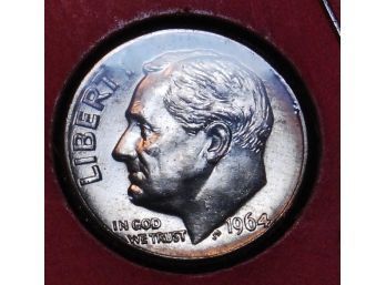 1964-D Roosevelt Dime POINTED Tail On 9 MINT ERROR / VARIETY BU (5vys7)