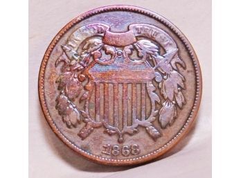 1868 Two Cent Piece Civil War Era Coin XF Nice FAINT 'WE' (9ews2)
