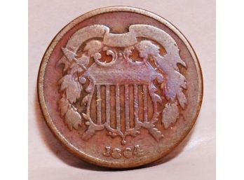 1864 Two Cent Piece Civil War Era Coin F Nice  (7stu3)