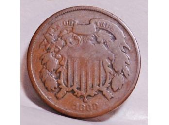 1869 Two Cent Piece Civil War Era Coin VF / XF Nice  (2ktc5)