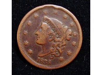 1838 Coronet Head Large Cent FULL BOLD LIBERTY Great RED Patina! (Rrr4)