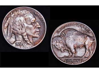 1937-D Buffalo Nickel  DOUBLE STRUCK COIN - ERROR Double Profile & Double Date BOLD FULL HORN (6nbc4)