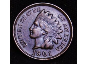 1901 Indian Head Cent Penny XF Extra Fine PLUS / AU  FULL LIBERTY / 4 Diamonds SHARP! (clu4)