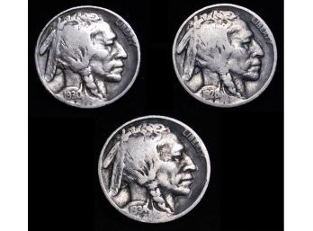 Lot Of 3  1928  1930  1934  Buffalo Nickels FINE  (hcg8)