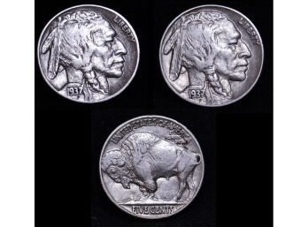 Lot Of 2  1937 Buffalo Nickels  Lustrous  EX FINE Plus! FULL HORNS! Nice  (zat4)