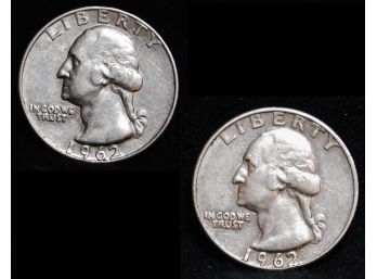 Lot Of (2) 1962-D  Silver Washington Quarters 90 Percent Silver NICE  (rtc3)