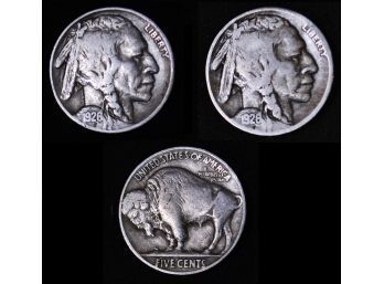 Lot Of 2 Buffalo Nickels 1926   NICE / Early Date / Semi-Key Date! (mnm89)