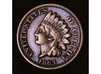 RARE  DATE 1863  Indian Head Cent Penny F / XF Full Liberty! (ujm42)