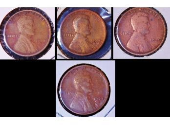 GREAT Lot Of 4 EARLY Lincoln Cents 1915  1917  1918-S  1924-S  FINE  (grb62)