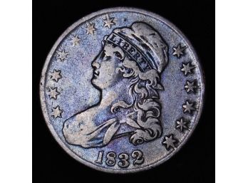 1832 Capped Bust SILVER Half Dollar  VF / XF  Full Eagle Feathering! Lettered Edge (has43)
