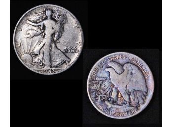 1943 Walking Liberty Silver Half Dollar 90 Percent Silver VG RAINBOW TONING On Reverse! (kno23)