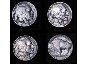 Lot Of 3 Buffalo Nickels 1934  1935-D  1936 Nice Coins  (Veg45)