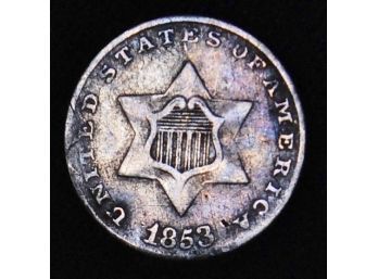 1853 Three Cent Silver Trime  XF NICE COIN! (adp74)