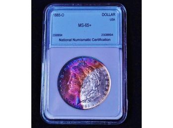 1885-O Morgan Silver Dollar NNC Graded MS-65 Plus! RAINBOW TONING!! WOW (cgs96)
