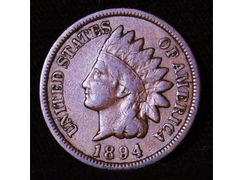 1894  Indian Head Cent Penny  Fine / Partial Liberty    (aog92)