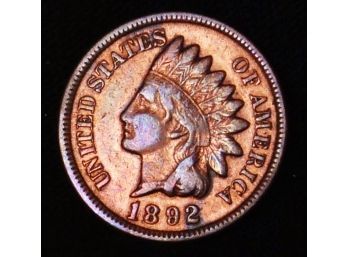 1892  Indian Head Cent Penny AU Near Uncirculated!   (sbh30)