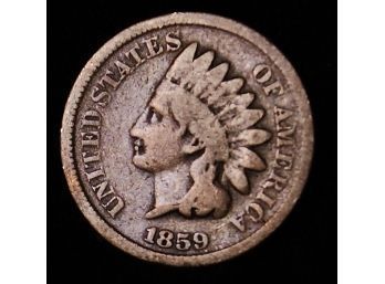 RARE DATE 1859  Indian Head Cent Penny G / VG  Faint Liberty   (pkr23)