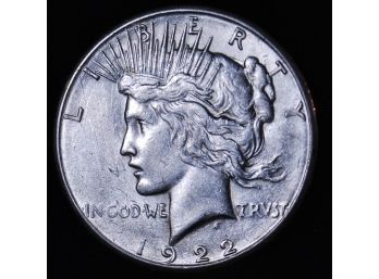 1922-S Peace Dollar 90 Percent Silver XF Plus / AU Nice Coin! (gov13)