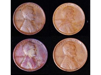 Lot Of 4 Early Lincoln Wheat Cents / Pennies  1910  1911  1915  1916  (pxe92)