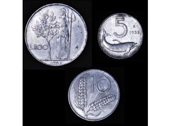 Lot Of  3   1953-R  1956   1987 Italian 5  10  100  Lire Coins XF / XF Plus  (Ins77)