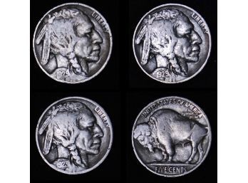 Lot Of 3 Buffalo Nickels 1923  1929  1929  Nice Coins / Tough To Find Dates! (pol38)