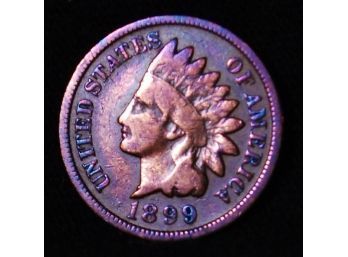 1899  Indian Head Cent Penny VG Plus Near Full Liberty Rainbow Toning  (dcz31)