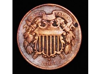 1864 Two Cent Piece Civil War Era Coin  XF Nice  (vtu37)