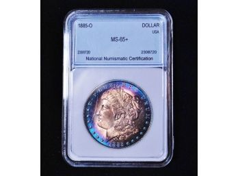 1885-O Morgan Silver Dollar NNC Graded MS-65 Plus! RAINBOW TONING!! WOW (phg62)