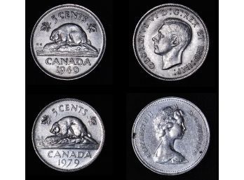 Lot Of 2 Canadian Nickels 1940  1979  Beaver AU UNCIRCULATED (cwp32)