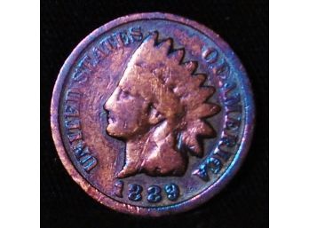 1889  Indian Head Cent Penny VG  Near Full Liberty Rainbow Toning  (rsd57)