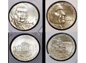 Lot Of (2)  2021-D Jefferson Nickel And 2005-D Lewis And Clark Nickel BU UNCIRCULATED!  (3cwq5)