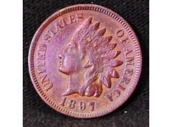 1897 Indian Head Cent Penny XF / AU  FULL LIBERTY And 4 DIAMONDS Beautiful RED Tone! WOW (ajg54)