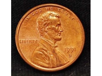 1991-D Lincoln Cent DOUBLE DIE / Double Strike 'd'  WOW! BU Uncirculated! (emv43)