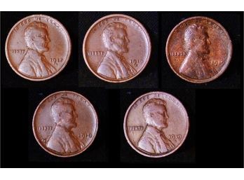 GREAT Lot Of 5 EARLY Lincoln Cents 1910   1917-D  1919-S  1919-D  1919    VG - FINE  (bjm72)