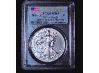 2014-S PCGS  First Strike  American Silver Eagle Dollar  1 Oz.  .999 Pure Silver MS-69  (fzq48)