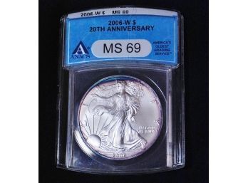 2006-W  ANACS American Silver Eagle .999 Silver 1 Oz. Silver Dollar MS-69 (spf60)