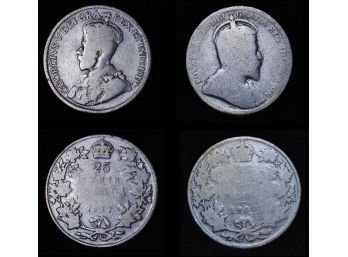 Lot Of 2 1907  1917 Early Canadian Quarters .925 STERLING SILVER (bzo78)