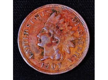 1907  Indian Head Cent Penny  XF Full Liberty & 4 Diamonds (dmv21)