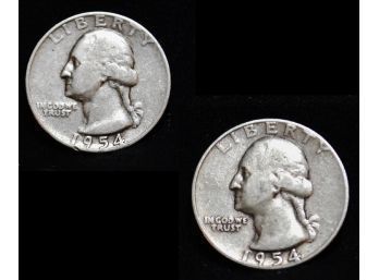 Lot Of (2)  1954 1954-D  Silver Washington Quarters 90 Percent Silver NICE  (bac2)
