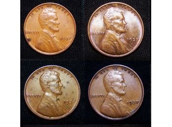 Lot Of 4 1937 Lincoln Wheat Cents Extra Fine / EF PLUS To AU ! Nice (grt7)