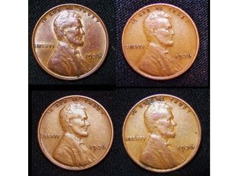Lot Of 4 1936 Lincoln Wheat Cents Extra Fine / AU Near Uncirculated! Nice (sac4)