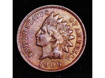 1906 Indian Head Cent / Penny  AU Uncirculated FULL LIBERTY & DIAMONDS!  A Beauty!  (adg8)