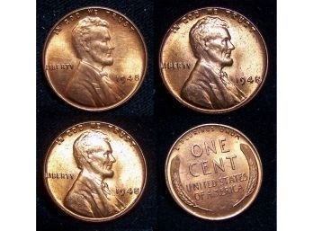 Lot Of 3  1948  Lincoln Cents Pennies BU Red Brilliant Uncirc Superb Proof-like (dmu5)