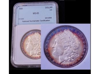 1889 NNC Graded Morgan Silver Dollar MS-65  RAINBOW TONING! SUPERB!  (4udc8)